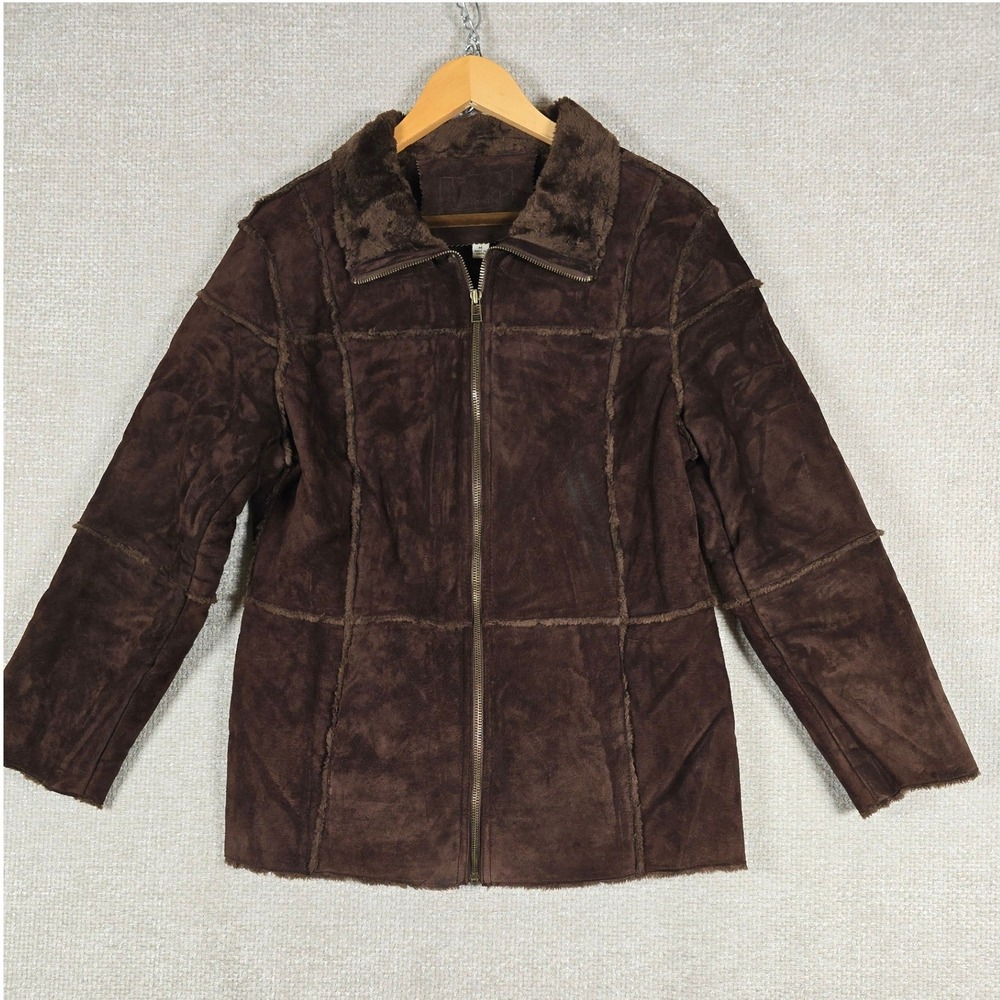 Vintage Westbound Brown Leather Jacket Suede Faux Fur Shearling Style Women's M